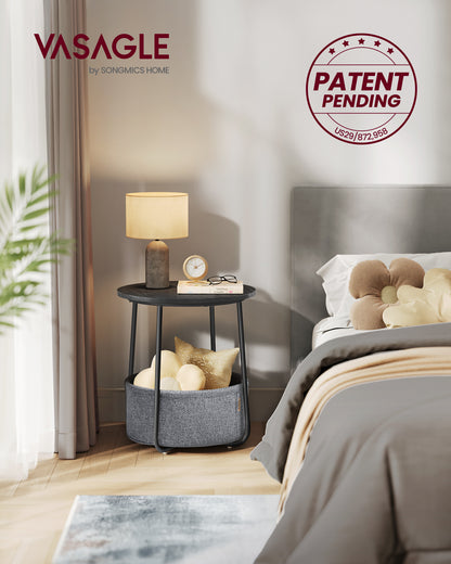 Small Side Table with Storage Round End Tables Living Room Side Tables for Small Spaces Bedroom Ebony Black and Slate Gray