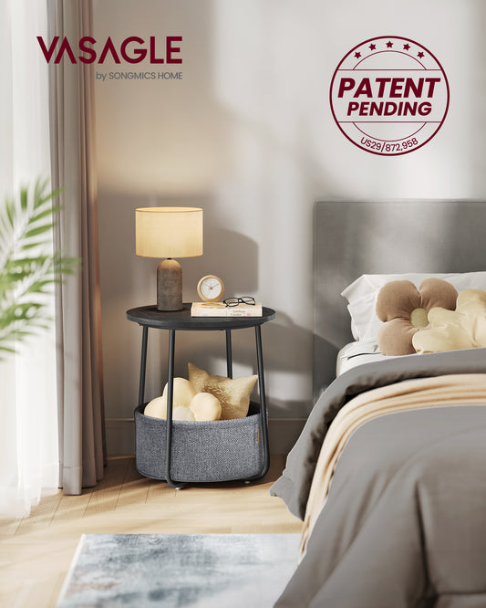 Small Side Table with Storage Round End Tables Living Room Side Tables for Small Spaces Bedroom Ebony Black and Slate Gray