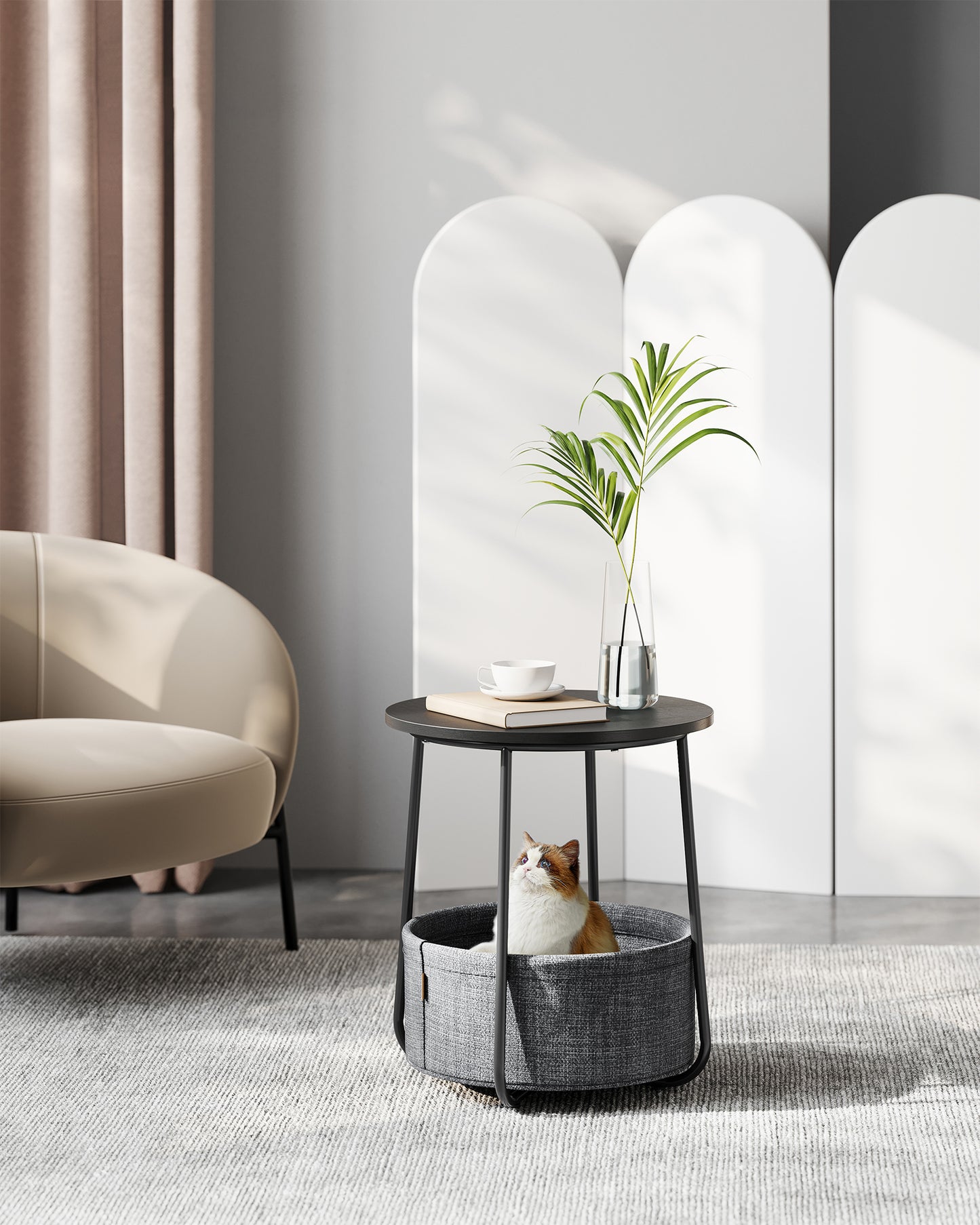 Small Side Table with Storage Round End Tables Living Room Side Tables for Small Spaces Bedroom Ebony Black and Slate Gray