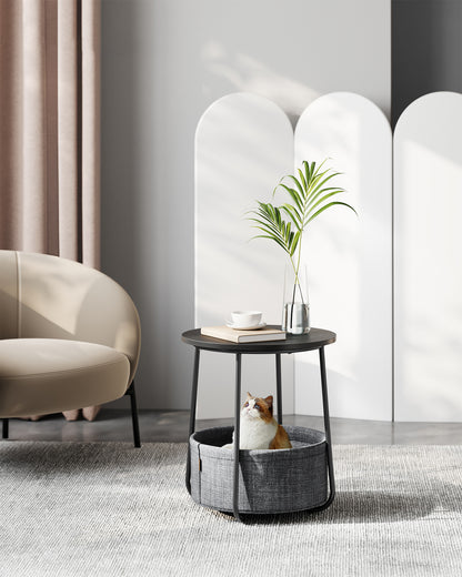 Small Side Table with Storage Round End Tables Living Room Side Tables for Small Spaces Bedroom Ebony Black and Slate Gray