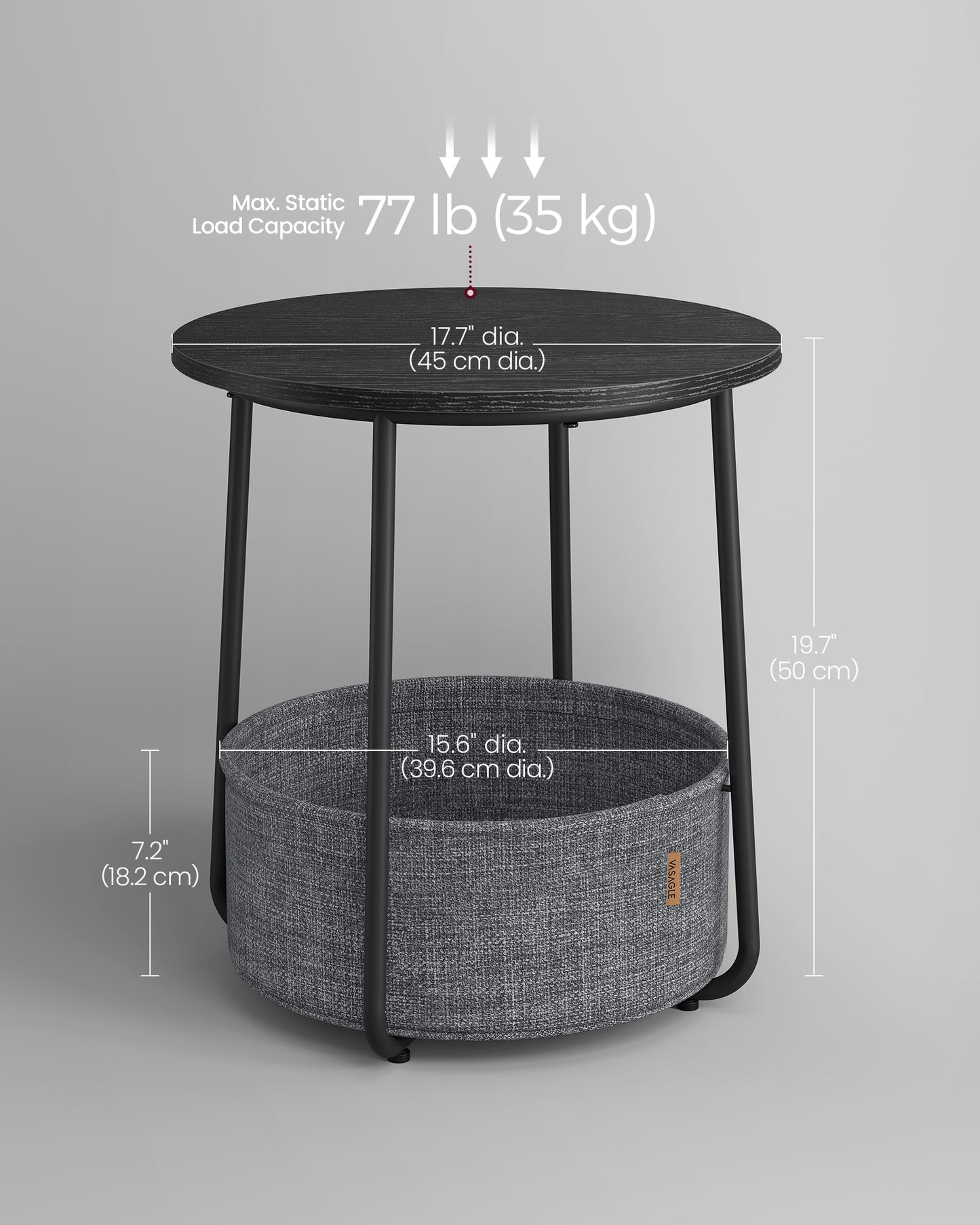 Small Side Table with Storage Round End Tables Living Room Side Tables for Small Spaces Bedroom Ebony Black and Slate Gray