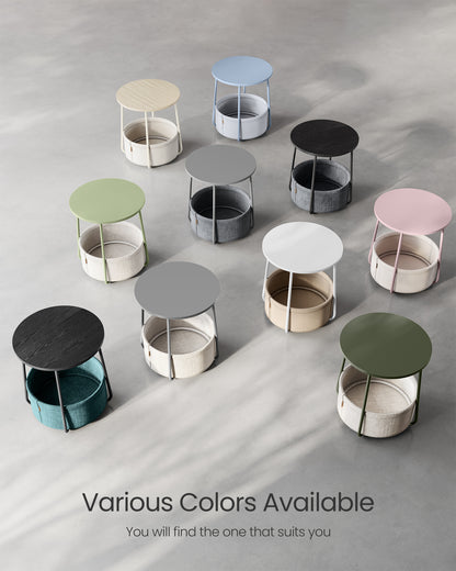 Small Side Table with Storage Round End Tables Living Room Side Tables for Small Spaces Bedroom Ebony Black and Slate Gray