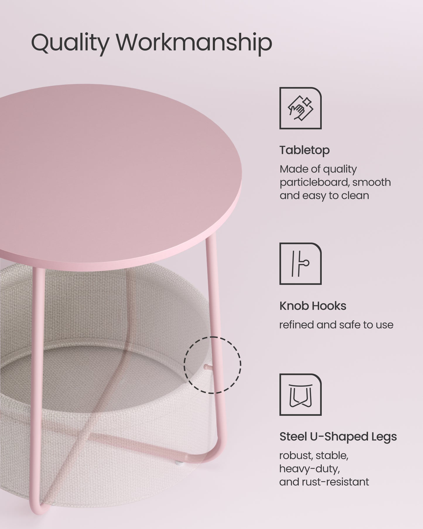 Small Side Table with Storage Round End Tables Living Room Side Tables for Small Spaces Bedroom Jelly Pink and Cream White