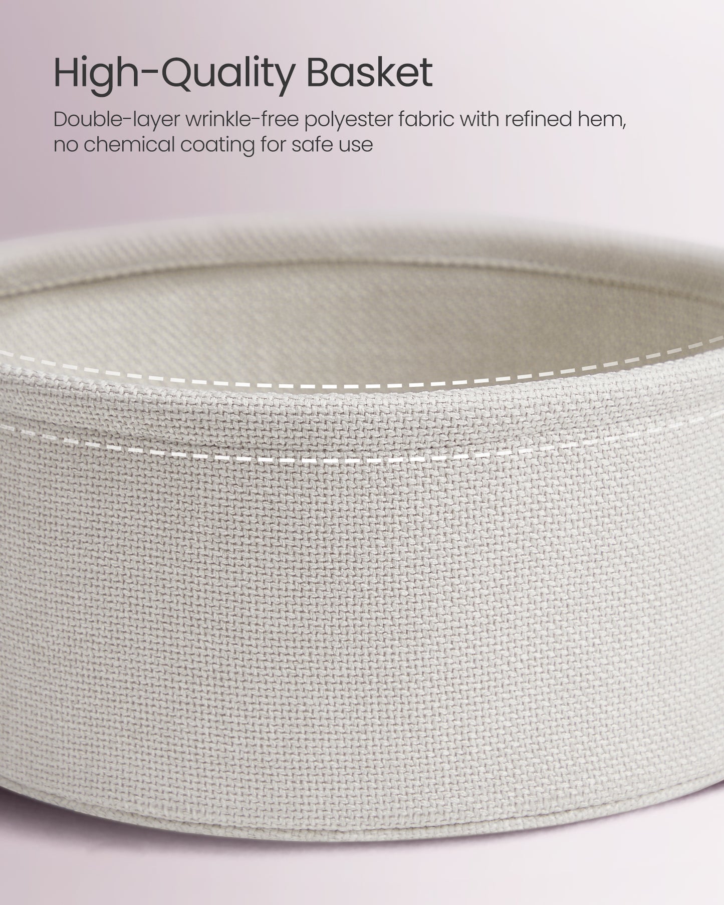 Small Round Side End Table, Modern Nightstand with Fabric Basket Jelly Pink and Cream White