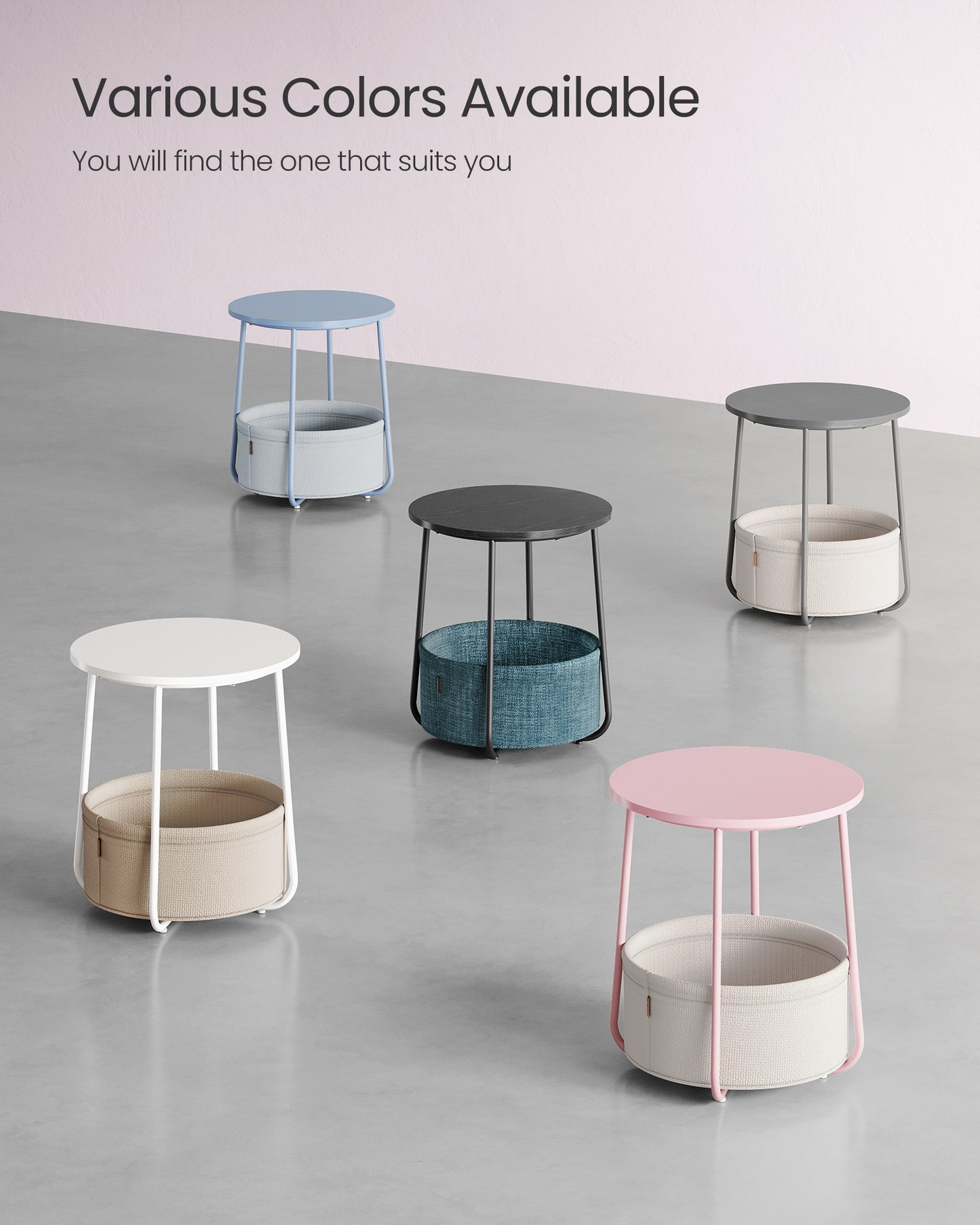 Small Side Table with Storage Round End Tables Living Room Side Tables for Small Spaces Bedroom Jelly Pink and Cream White
