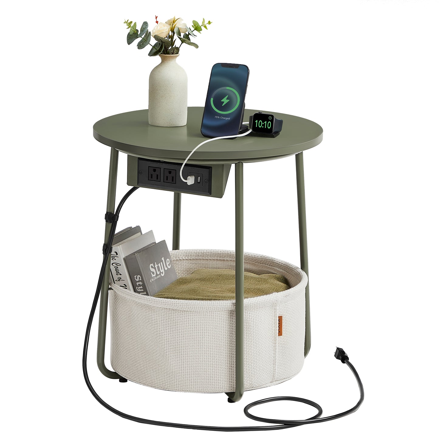 Side Table with Charging Station