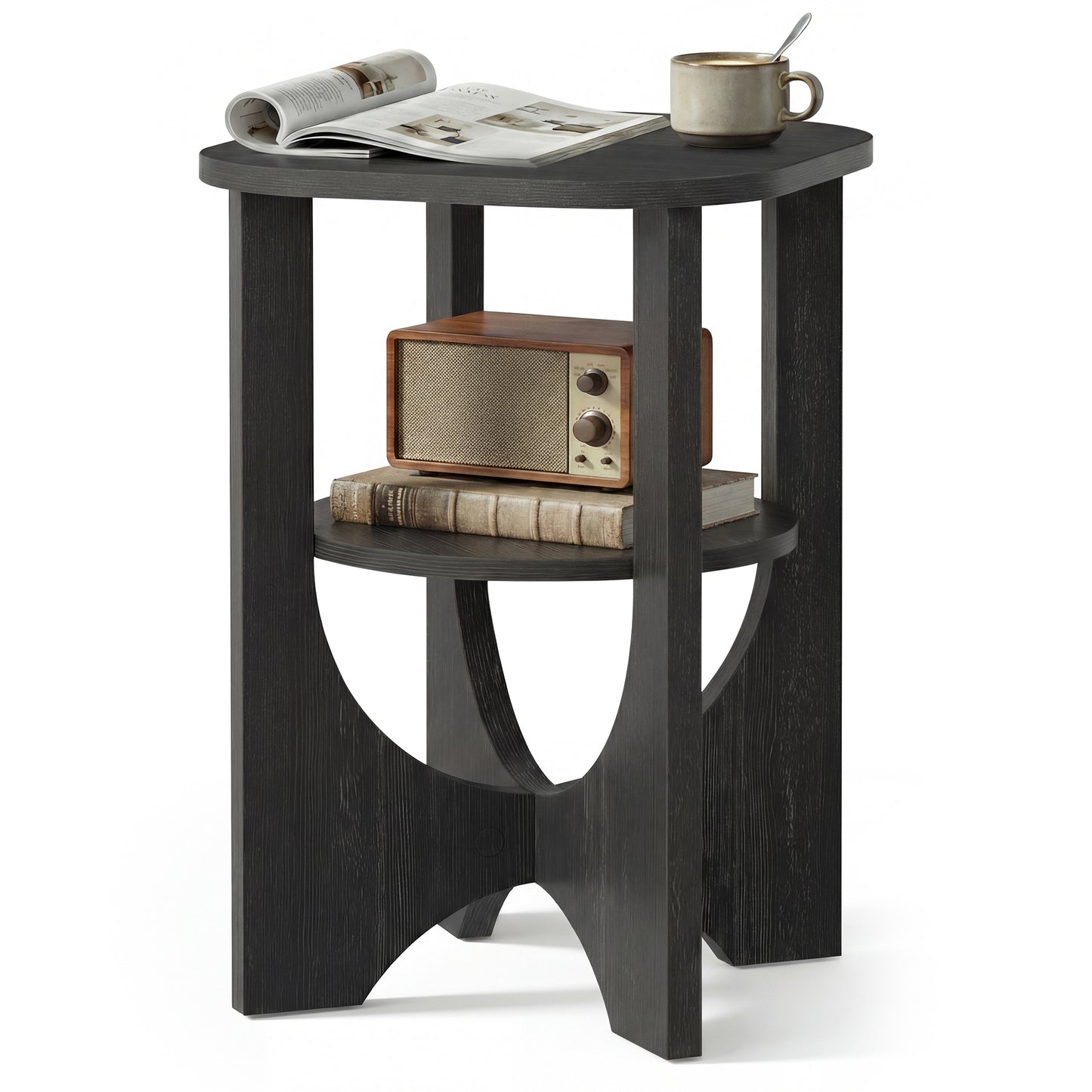 VASAGLE Side Table, 2 Tier Small Accent End Table, Nightstand with Lower Shelf for Small Spaces, Living Room, Bedroom, Charcoal Gray