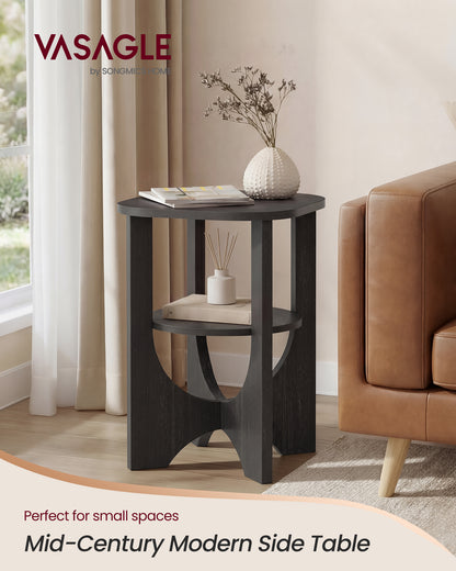 VASAGLE Side Table, 2 Tier Small Accent End Table, Nightstand with Lower Shelf for Small Spaces, Living Room, Bedroom, Charcoal Gray