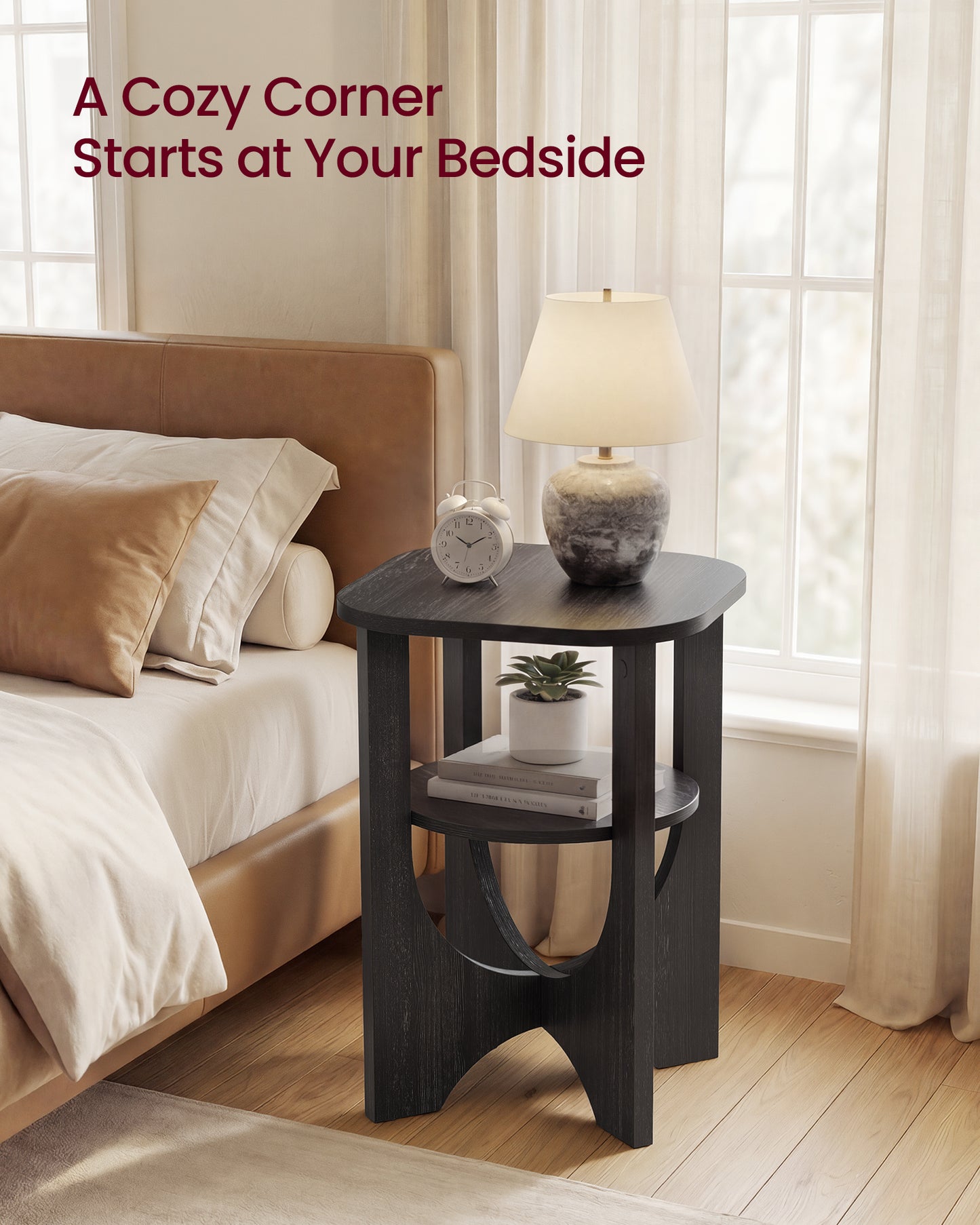 VASAGLE Side Table, 2 Tier Small Accent End Table, Nightstand with Lower Shelf for Small Spaces, Living Room, Bedroom, Charcoal Gray