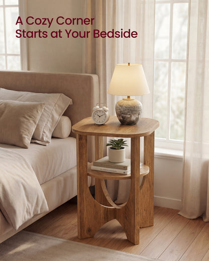 VASAGLE Side Table, 2 Tier Small Accent End Table, Nightstand with Lower Shelf for Small Spaces, Living Room, Bedroom, Honey Brown