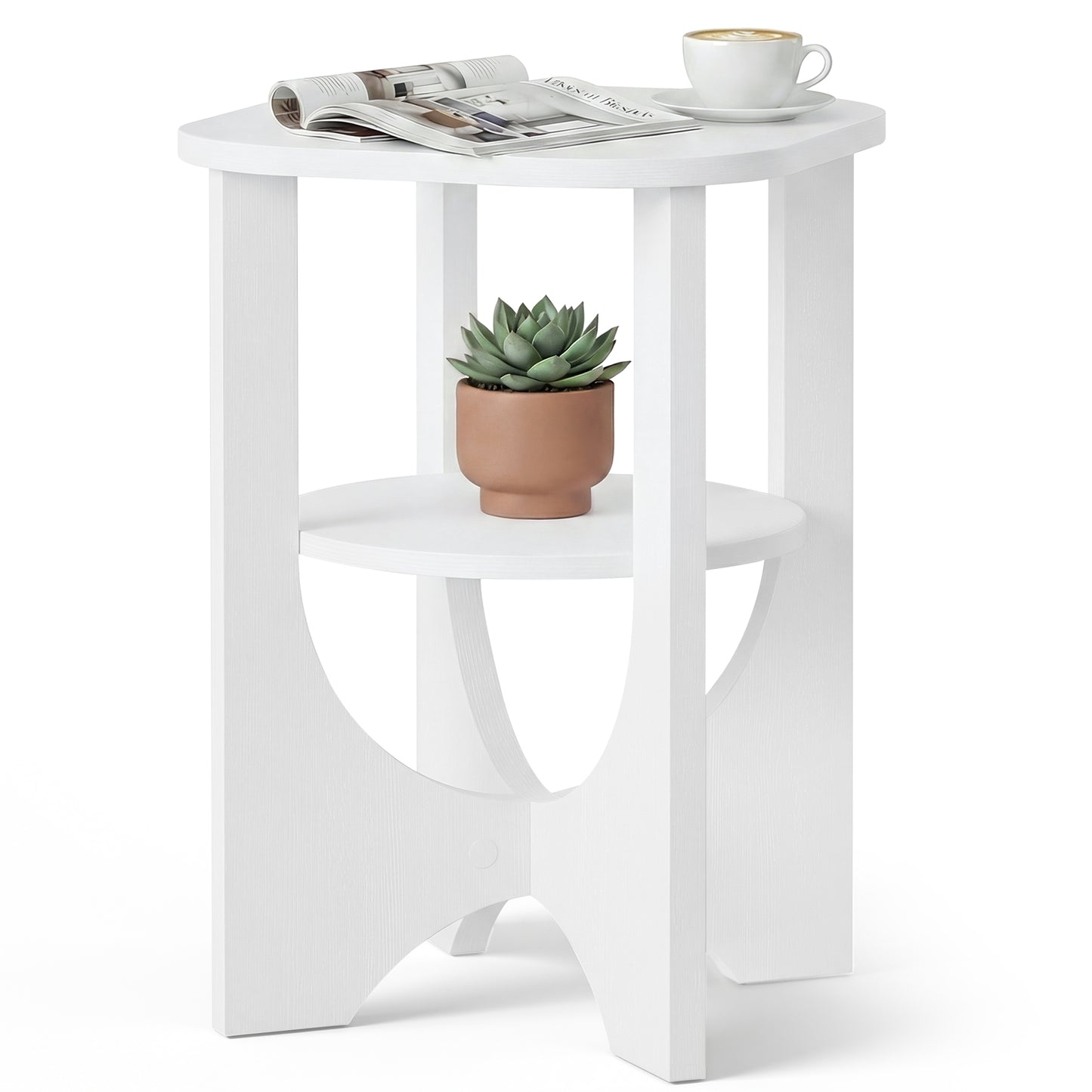 VASAGLE Side Table, 2 Tier Small Accent End Table, Nightstand with Lower Shelf for Small Spaces, Living Room, Bedroom, Cloud White