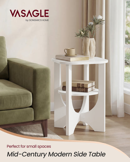 VASAGLE Side Table, 2 Tier Small Accent End Table, Nightstand with Lower Shelf for Small Spaces, Living Room, Bedroom, Cloud White