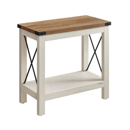 2-Tier End Table, Side Table with Bottom Shelf, Nightstand for Small Spaces, for Living Room, Bedroom, Farmhouse Style, Rustic White and Honey Brown