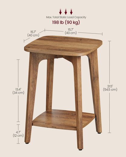 LEDREM Square End Table with Lower Shelf, Modern 2-Tier Nightstand for Small Spaces, 15.7x15.7x21.5 Inches, Honey Brown