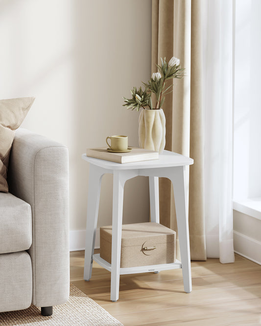 Side Table, Small Square End Table with Lower Shelf, Nightstand for Small Spaces, Living Room, Bedroom, Cloud White