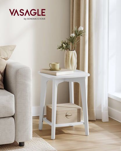 LEDREM Square End Table with Lower Shelf, Modern 2-Tier Side Table for Small Spaces, 15.7 Inch Nightstand, Cloud White