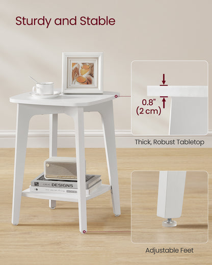 LEDREM Square End Table with Lower Shelf, Modern 2-Tier Side Table for Small Spaces, 15.7 Inch Nightstand, Cloud White