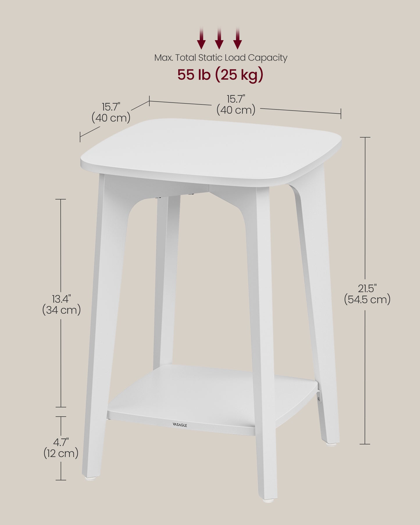 LEDREM Square End Table with Lower Shelf, Modern 2-Tier Side Table for Small Spaces, 15.7 Inch Nightstand, Cloud White