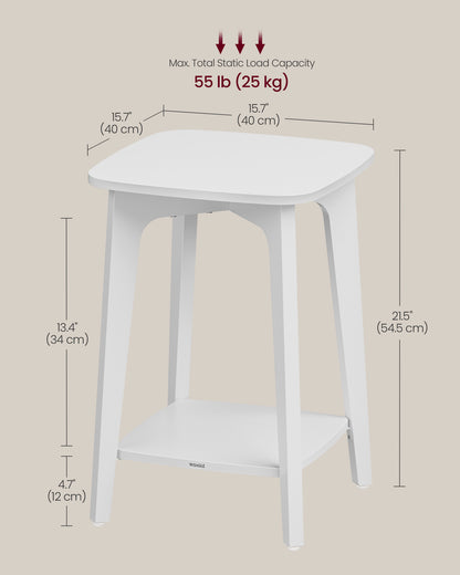 LEDREM Square End Table with Lower Shelf, Modern 2-Tier Side Table for Small Spaces, 15.7 Inch Nightstand, Cloud White