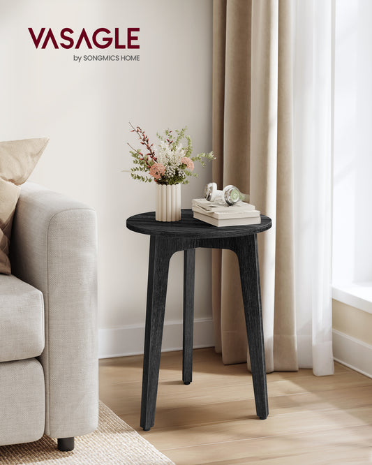 Compact Round Nightstand, Small Side End Table, Mid-Century Modern Style, for Tight Spaces, Dark Gray