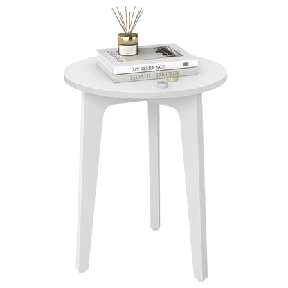 Compact Round Nightstand, Small Side End Table, Mid-Century Modern Style, for Tight Spaces, White