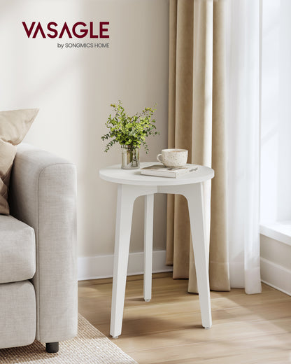 Compact Round Nightstand, Small Side End Table, Mid-Century Modern Style, for Tight Spaces, White