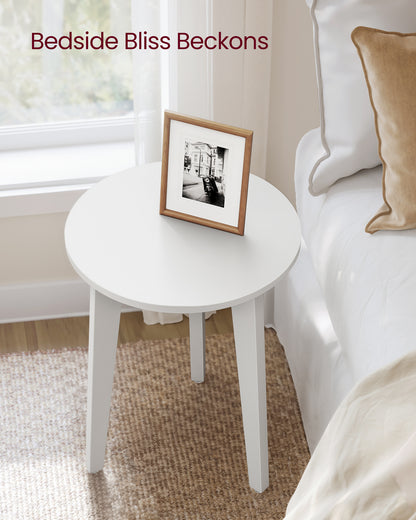 Compact Round Nightstand, Small Side End Table, Mid-Century Modern Style, for Tight Spaces, White