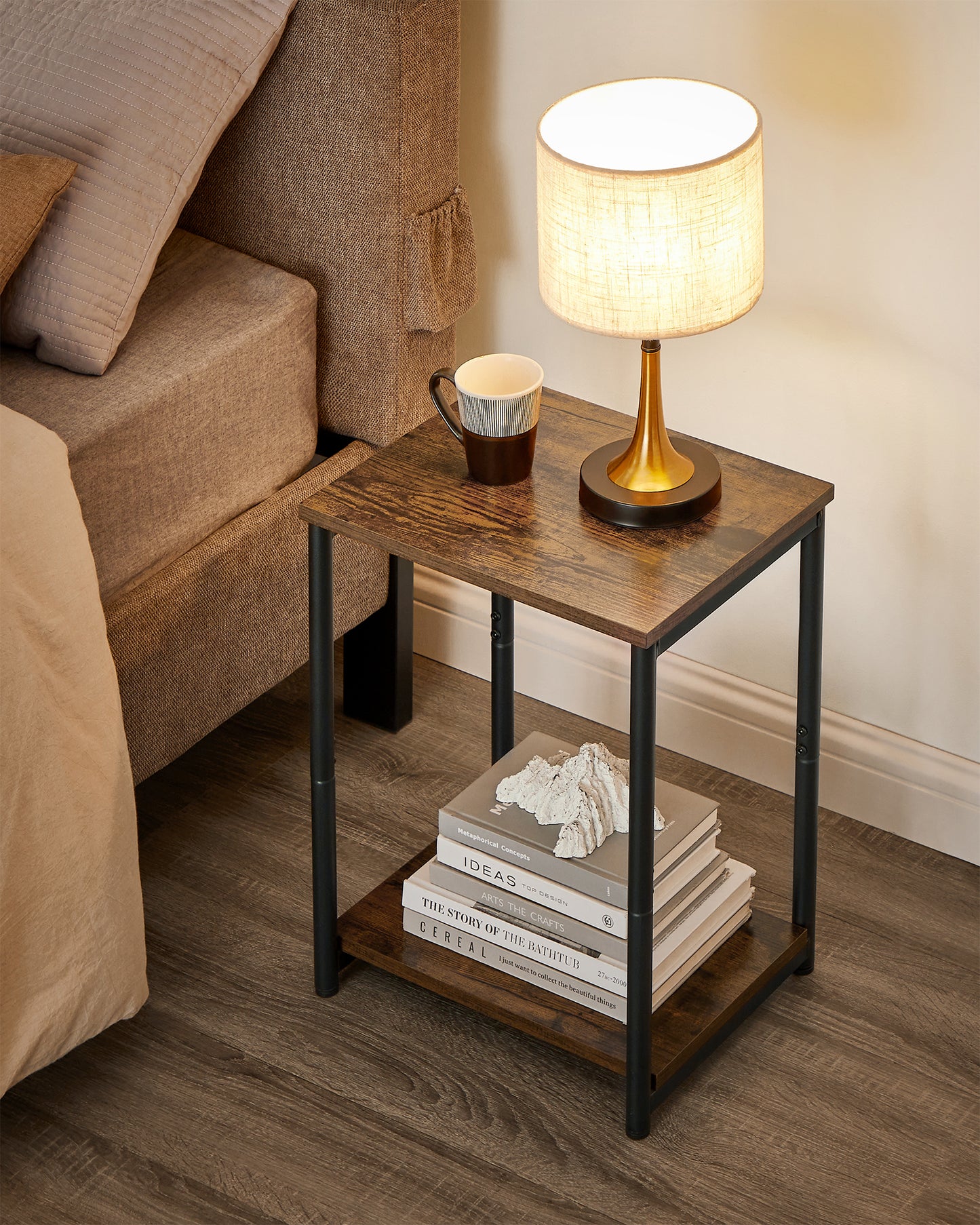 VASAGLE Side Table, Small End Table, Nightstand, Rustic Brown and Black