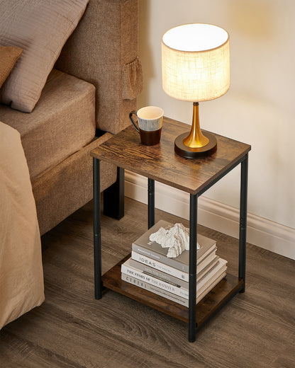 VASAGLE Side Table, Small End Table, Nightstand, Rustic Brown and Black