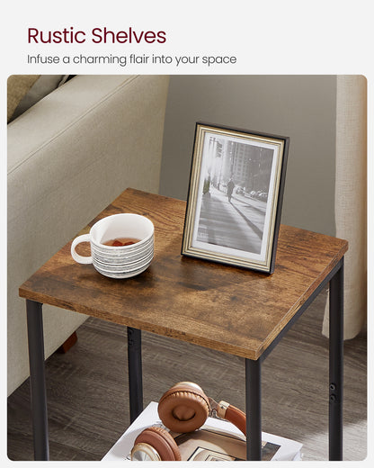 VASAGLE Side Table, Small End Table, Nightstand, Rustic Brown and Black