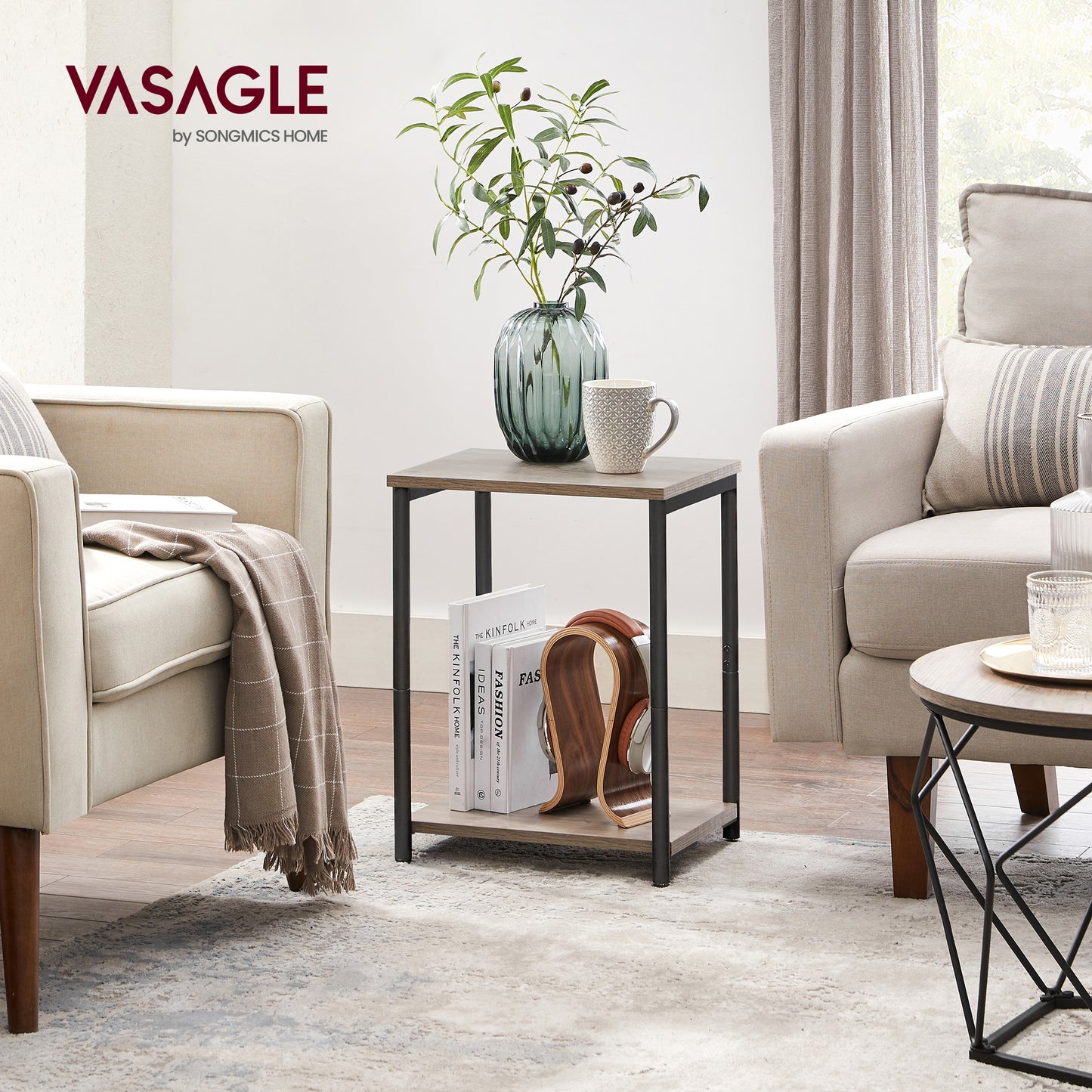 VASAGLE Side Table, Small End Table, Nightstand for Living Room, Bedroom, Office, Bathroom, Light Ivory and Matte Black