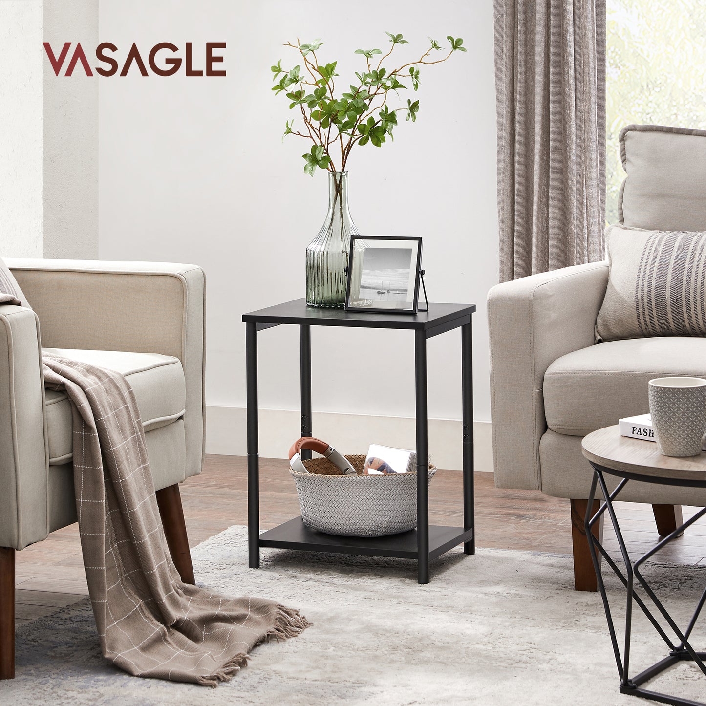VASAGLE Side Table, Small End Table, Nightstand for Living Room, Bedroom, Office, Bathroom Black