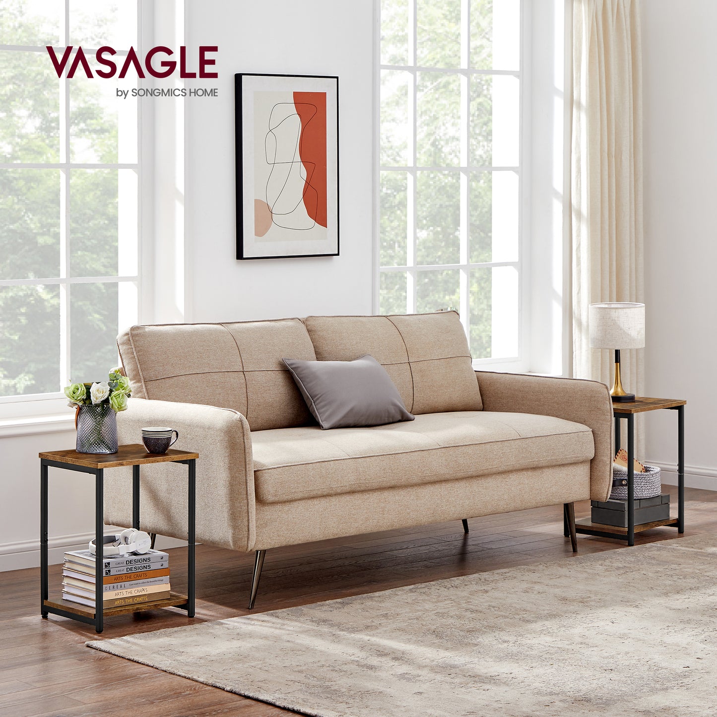 Set of 2 Side Tables, Small End Table, Nightstand for Bedroom, Living Room, Office, Bathroom Rustic Brown and Black