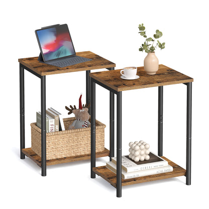 VASAGLE End Table Set of 2 Small Side Tables Nightstand for Living Room Bathroom Rustic Brown and Black