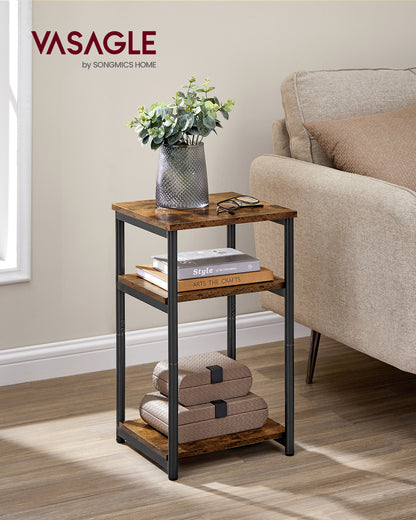 VASAGLE Side Table, Small End Table, Tall Nightstand for Living Room, Bedroom, Office, Bathroom, Rustic Brown and Classic Black