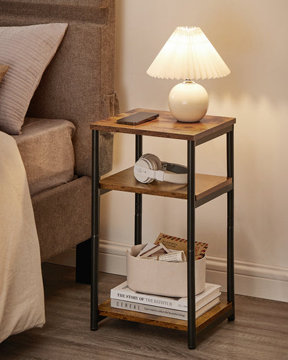 VASAGLE Side Table, Small End Table, Tall Nightstand for Living Room, Bedroom, Office, Bathroom, Rustic Brown and Classic Black