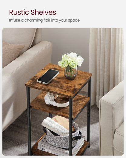 VASAGLE Side Table, Small End Table, Tall Nightstand for Living Room, Bedroom, Office, Bathroom, Rustic Brown and Classic Black