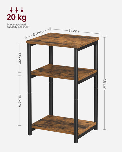 VASAGLE Side Table, Small End Table, Tall Nightstand for Living Room, Bedroom, Office, Bathroom, Rustic Brown and Classic Black
