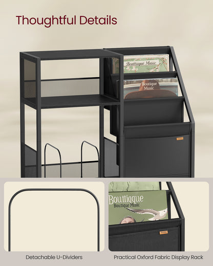 Record Player Stand, 3-Tier Side Table, Vinyl Record Storage up to 140 Albums, End Table for Living Room, Bedroom, Ebony Black