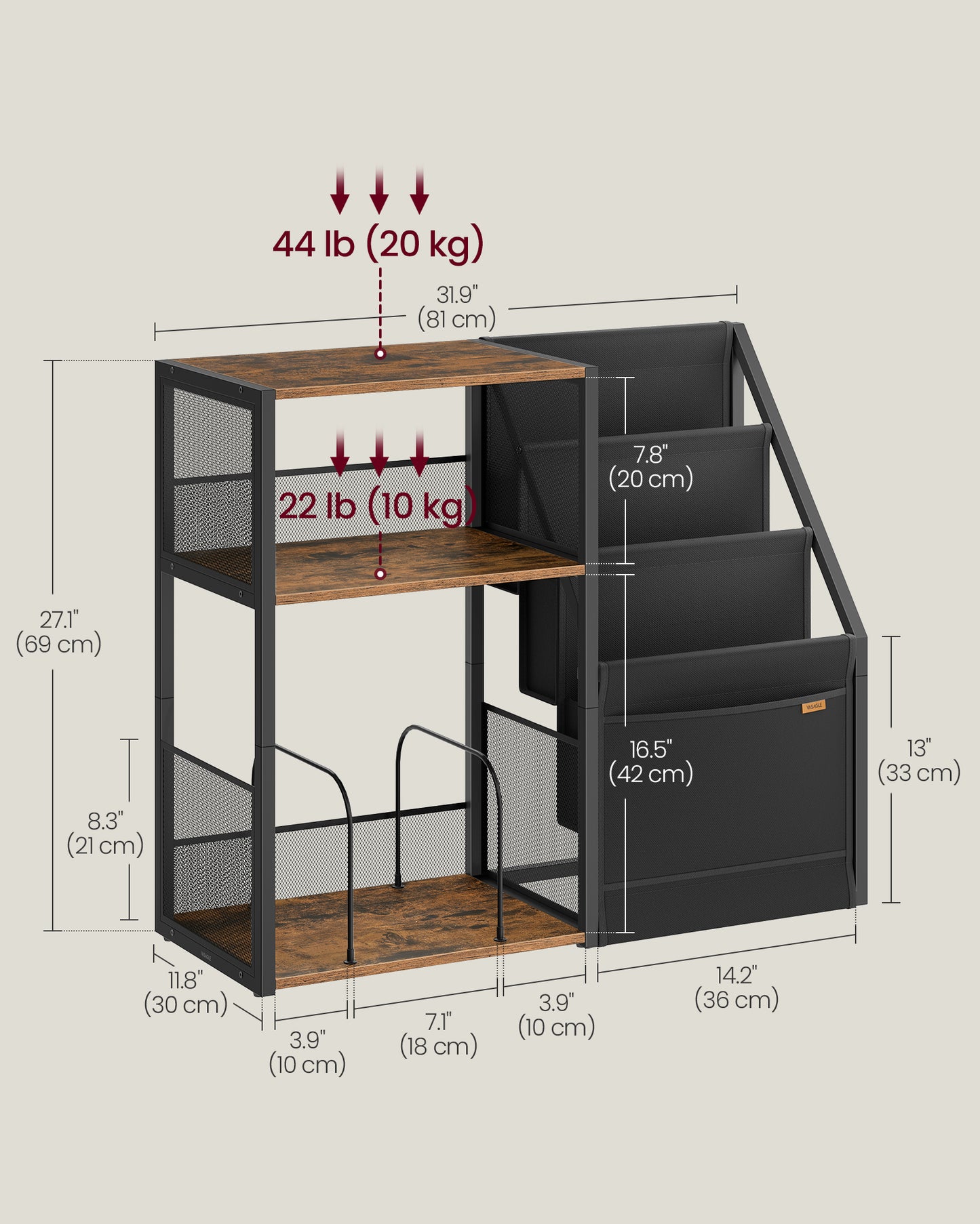 Record Player Stand, 3-Tier Side Table, Vinyl Record Storage up to 140 Albums, End Table for Living Room, Bedroom, Rustic Brown