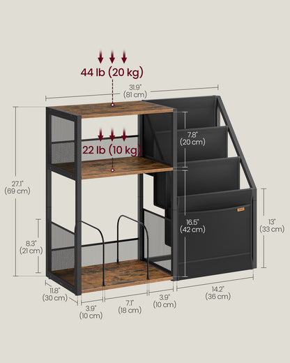 Record Player Stand, 3-Tier Side Table, Vinyl Record Storage up to 140 Albums, End Table for Living Room, Bedroom, Rustic Brown