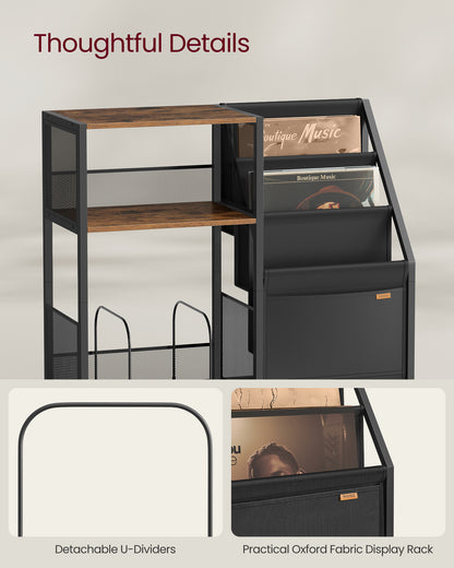 Record Player Stand, 3-Tier Side Table, Vinyl Record Storage up to 140 Albums, End Table for Living Room, Bedroom, Rustic Brown