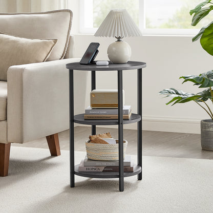 VASAGLE Sofa Side Table, Round Coffee End Table, 3-Tier Accent Table with Steel Frame, Gray