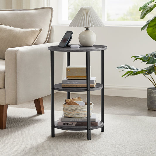 VASAGLE Sofa Side Table, Round Coffee End Table, 3-Tier Accent Table with Steel Frame, Gray