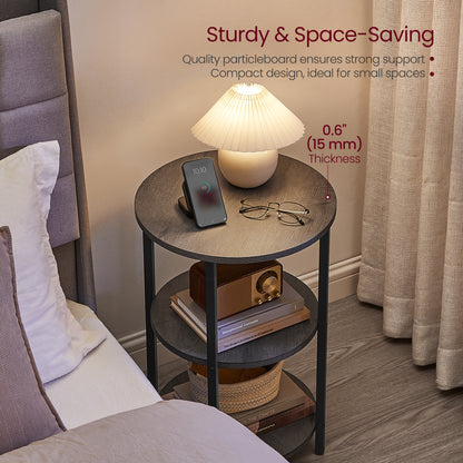 VASAGLE Sofa Side Table, Round Coffee End Table, 3-Tier Accent Table with Steel Frame, Gray