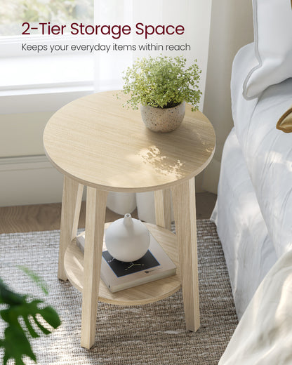 2-Tier Small Round End Table, Nightstand with Tapered Legs