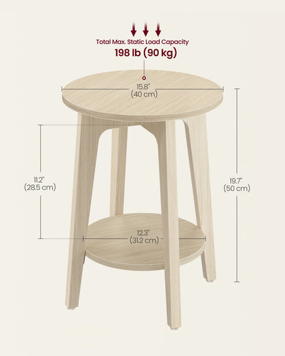 2-Tier Small Round End Table, Nightstand with Tapered Legs
