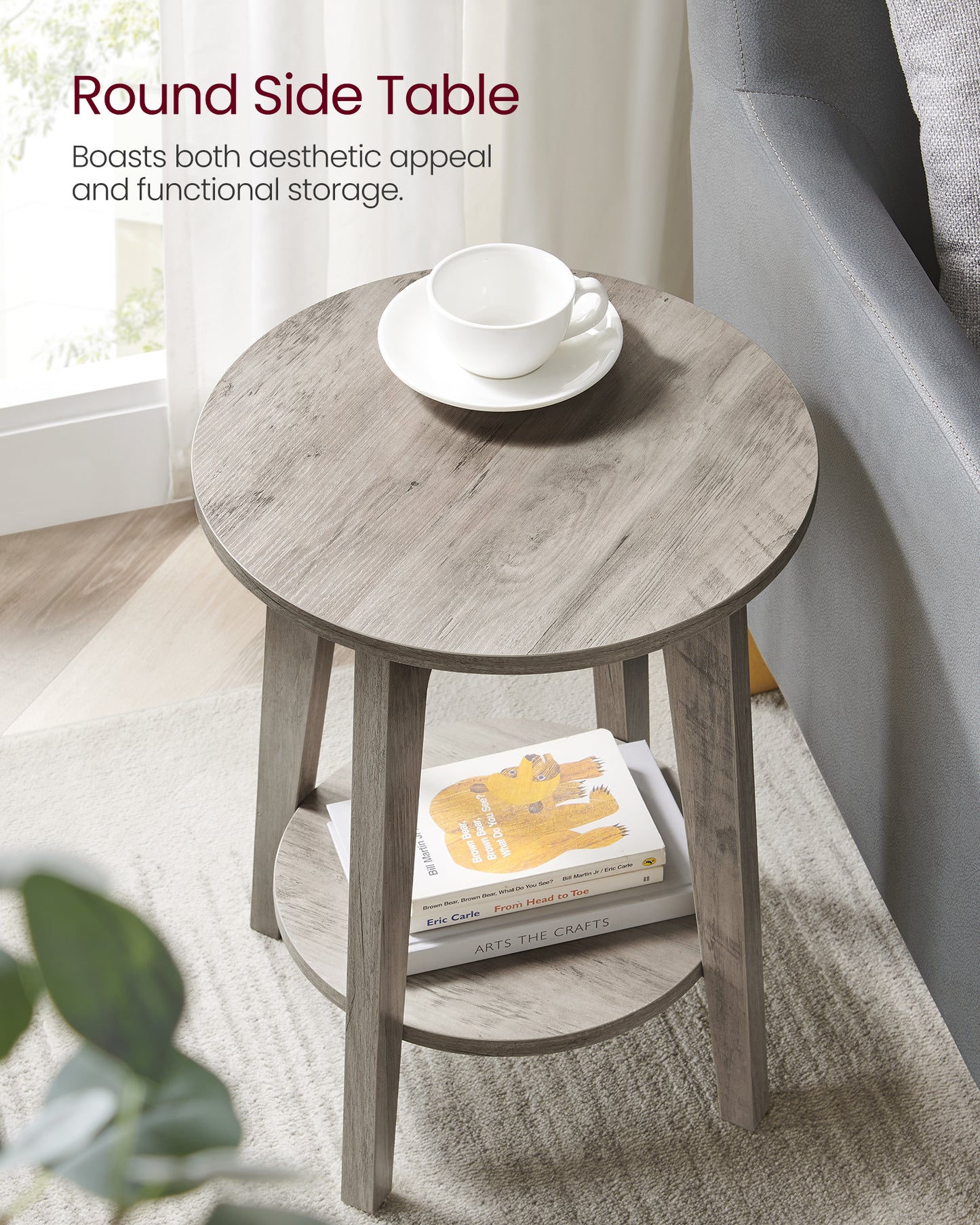 Round End Table Farmhouse Small Side Table Living Room Corner Table Drink Table Greige