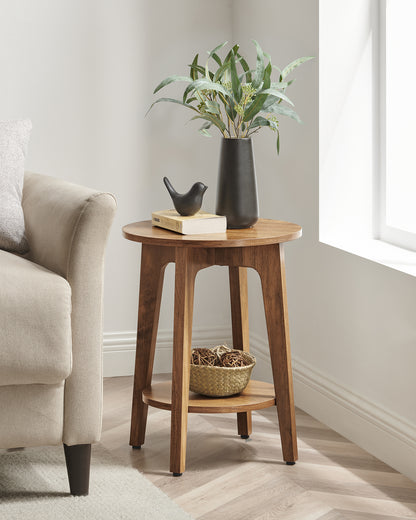 Round End Table Farmhouse Small Side Table Living Room Corner Table Drink Table Rustic Walnut