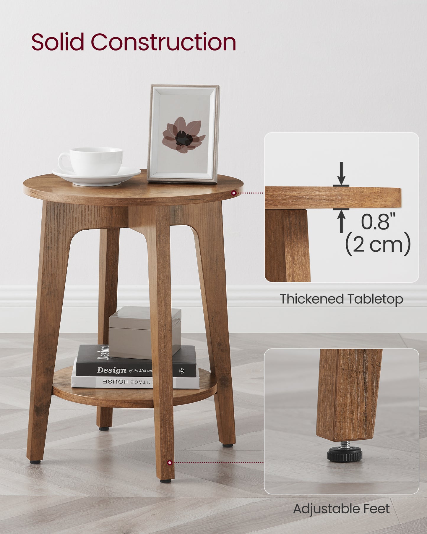 Round End Table Farmhouse Small Side Table Living Room Corner Table Drink Table Rustic Walnut